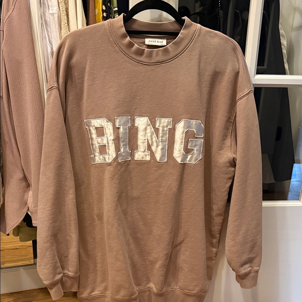 Anine Bing Men's Dusty Rose Crewneck Sweatshirt with Satin BING Logo